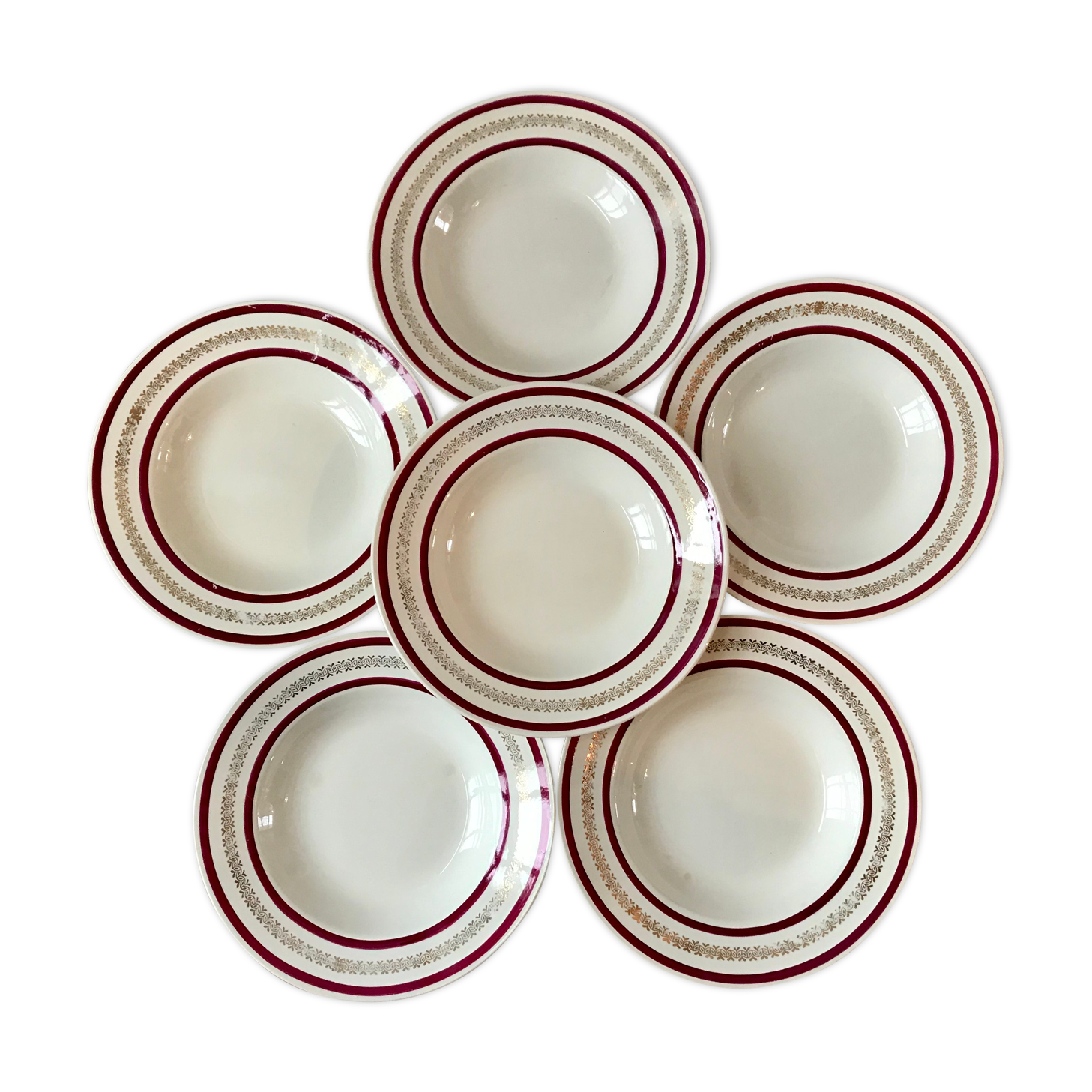 Lot de 6 assiettes creuses Gien années 50