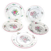 Lunéville set of 5 earthenware plates with floral lamppost decoration KG Lunéville