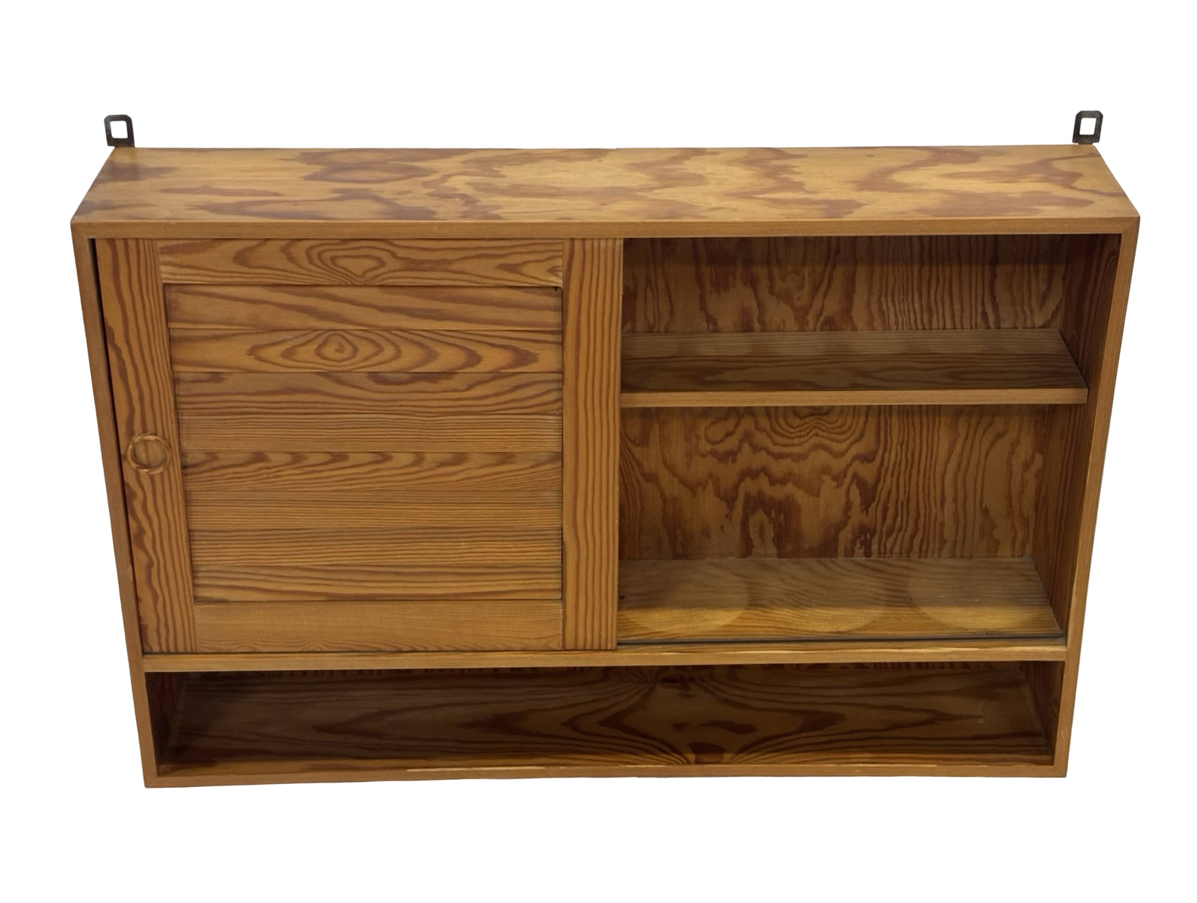 Vintage 1970s pinewood wall cabinet shelf wall unit