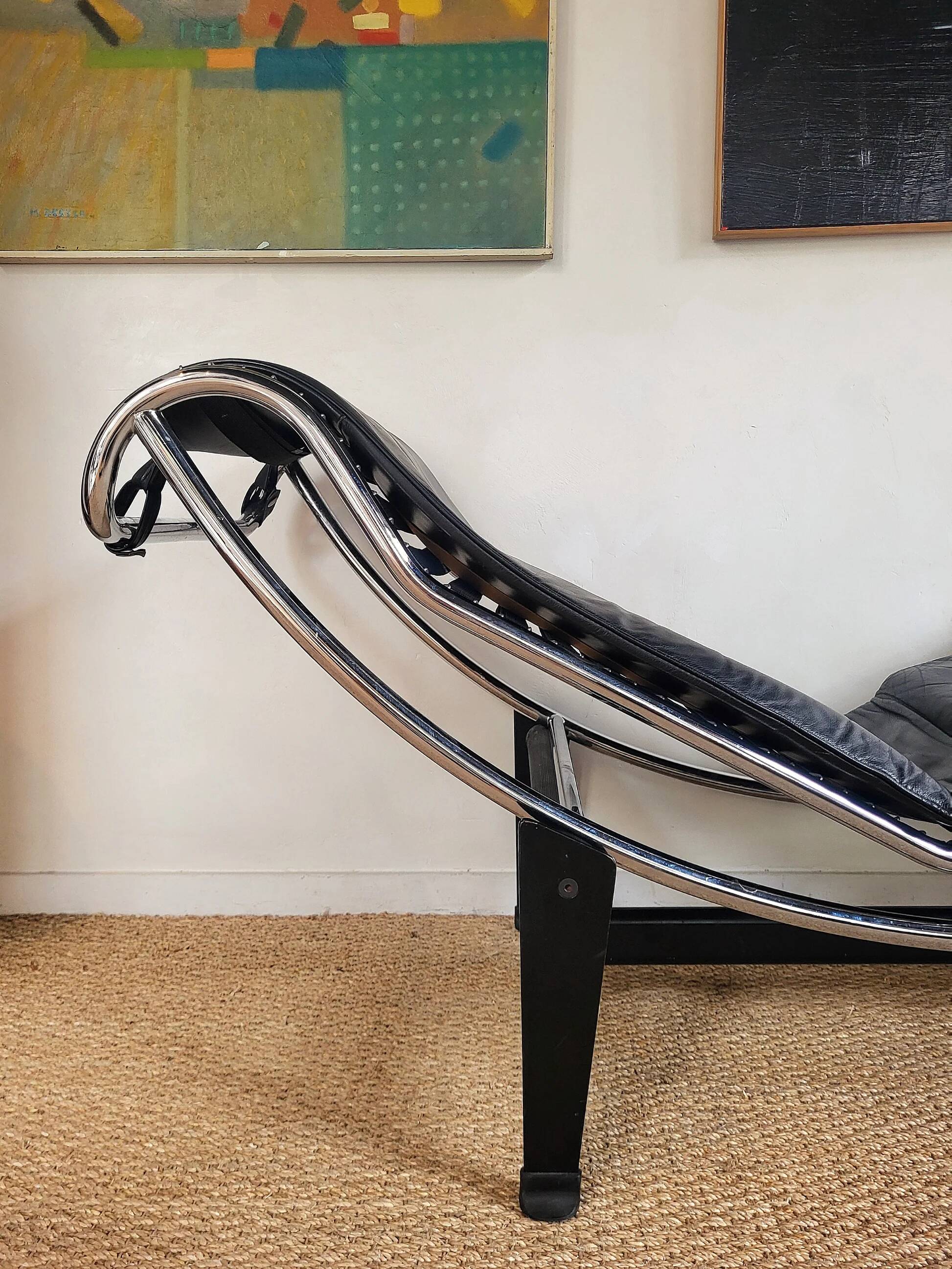Chaise longue en cuir et acier chromé