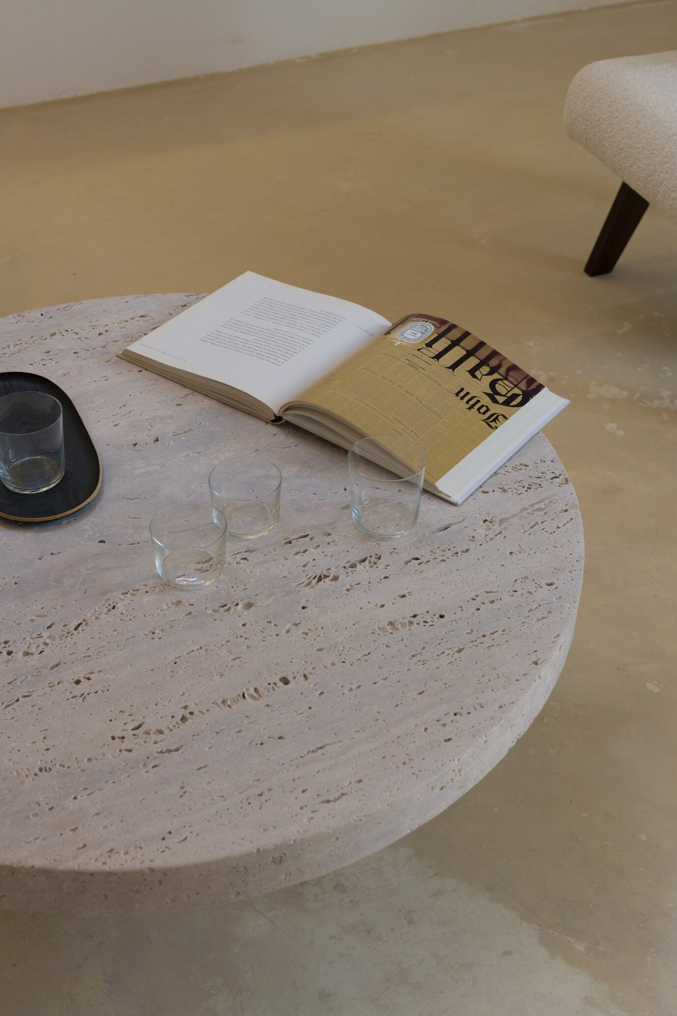 Omega circular coffee table natural travertine - 80cm D