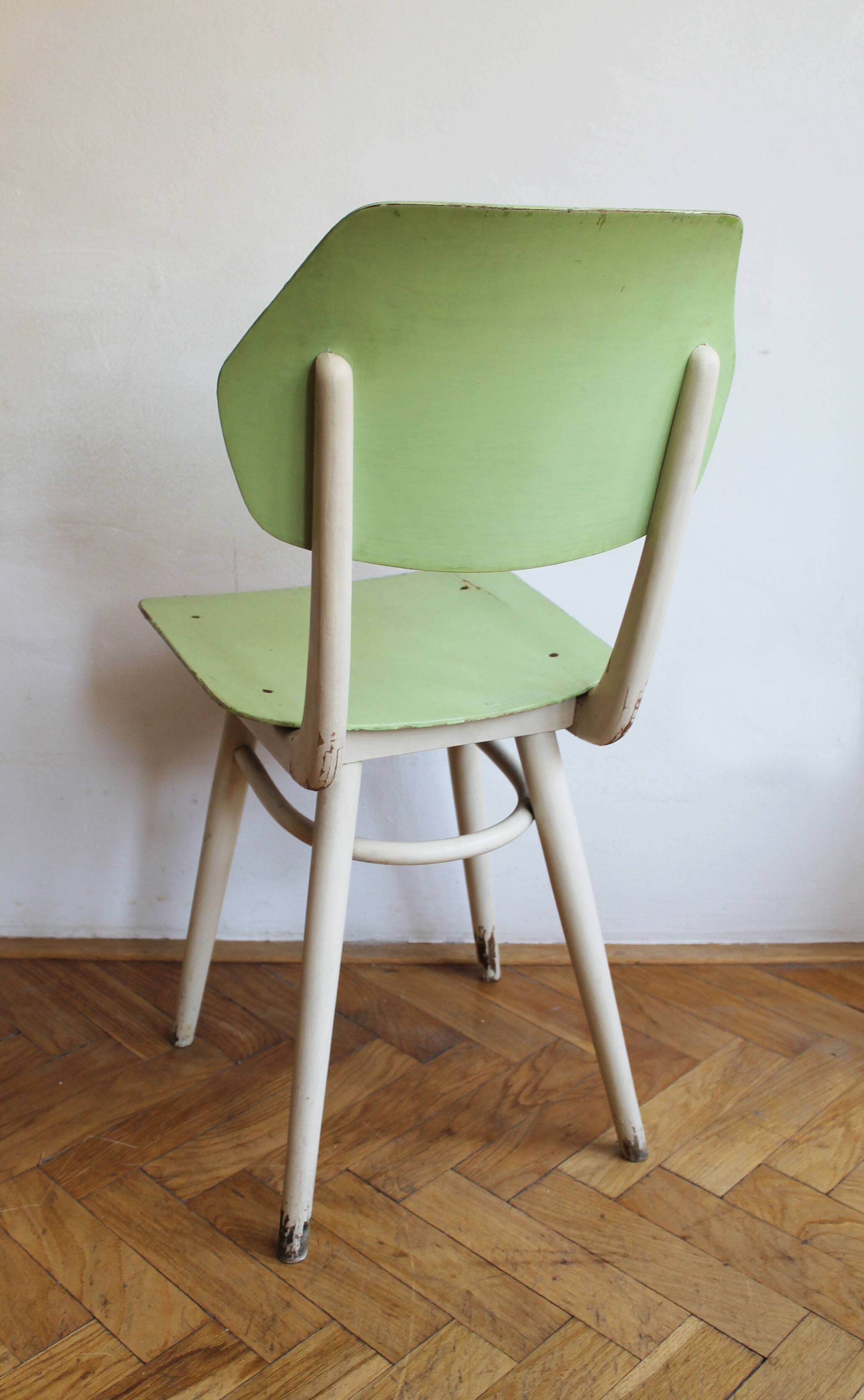 Set of 6 vintage TON chairs in painted wood, Czechoslovakia, 1964