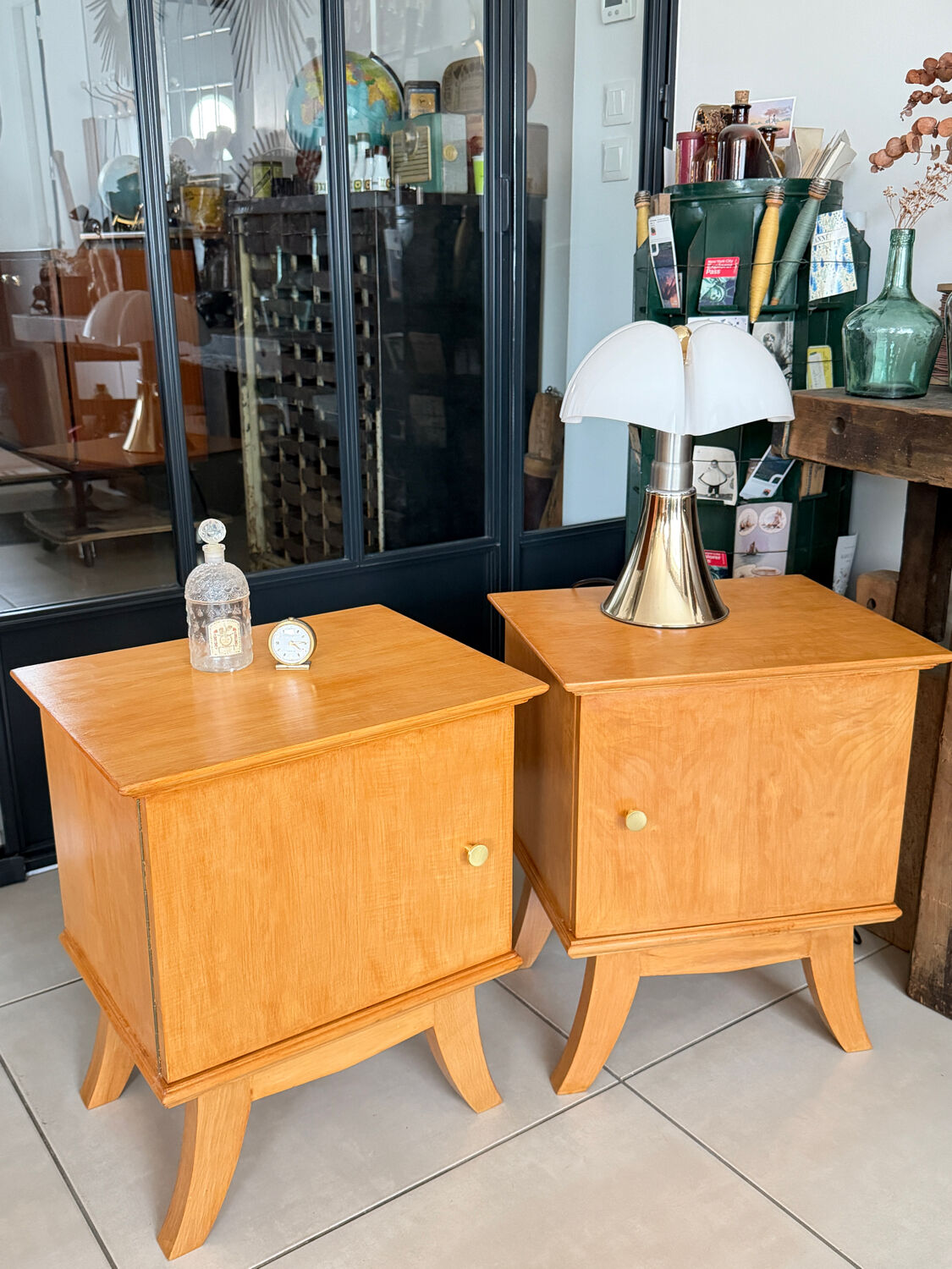 Vintage bedside table with tapered legs