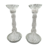 Pair of bamboo candlesticks in molded crystal