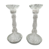 Pair of bamboo candlesticks in molded crystal