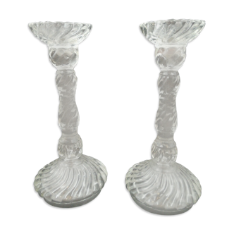Pair of bamboo candlesticks in molded crystal
