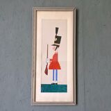 Mid-century modern swedish "The royal guard" vintage figurative watercolor & gouache painting