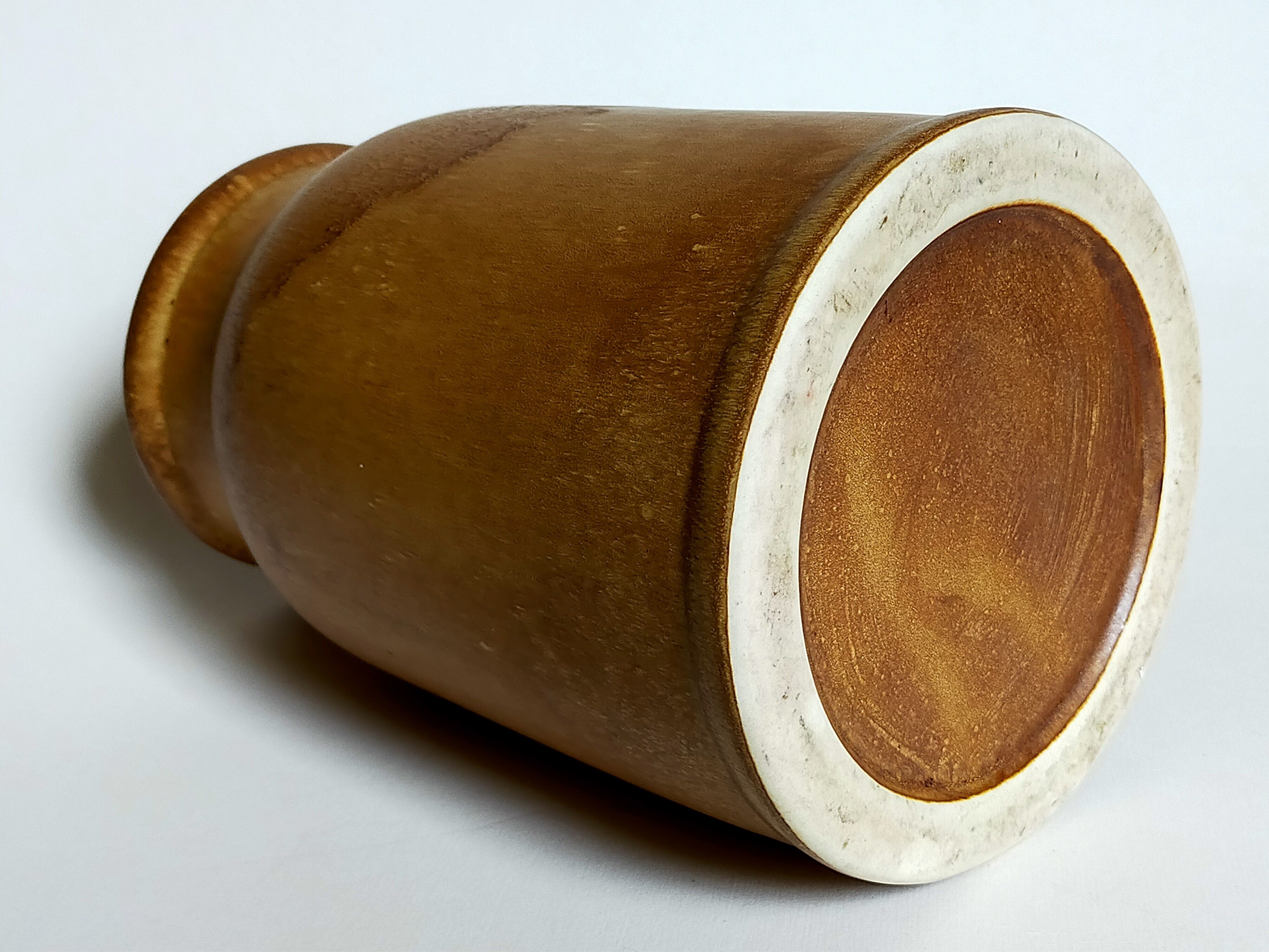 Vintage French enamelled straight sandstone vase