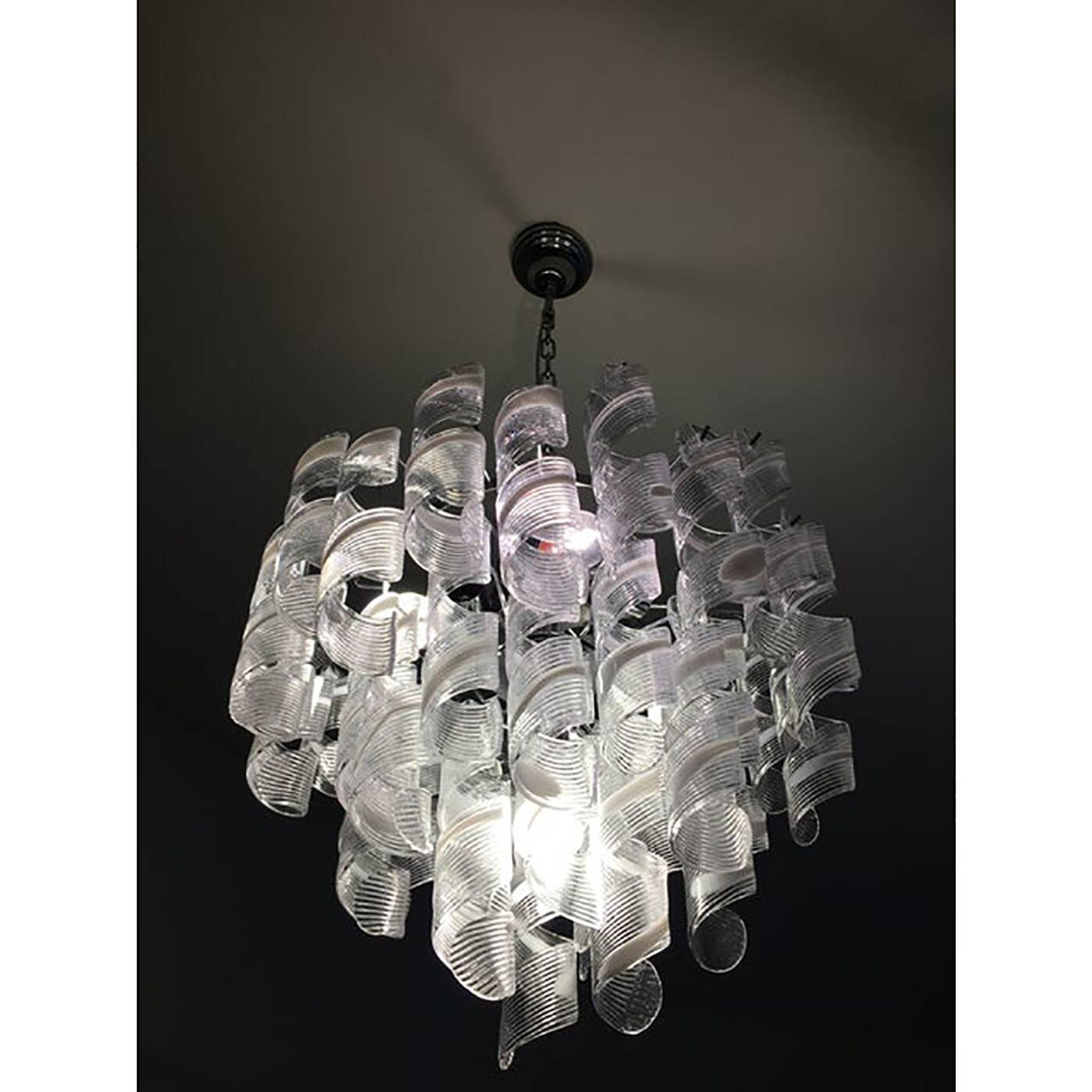 Murano Glass Sputnik Chandelier With Swirling Italian Glass Clear and White