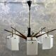 Six-armed chandelier with frosted glass lampshade, Stilux, Italy, 1960s.