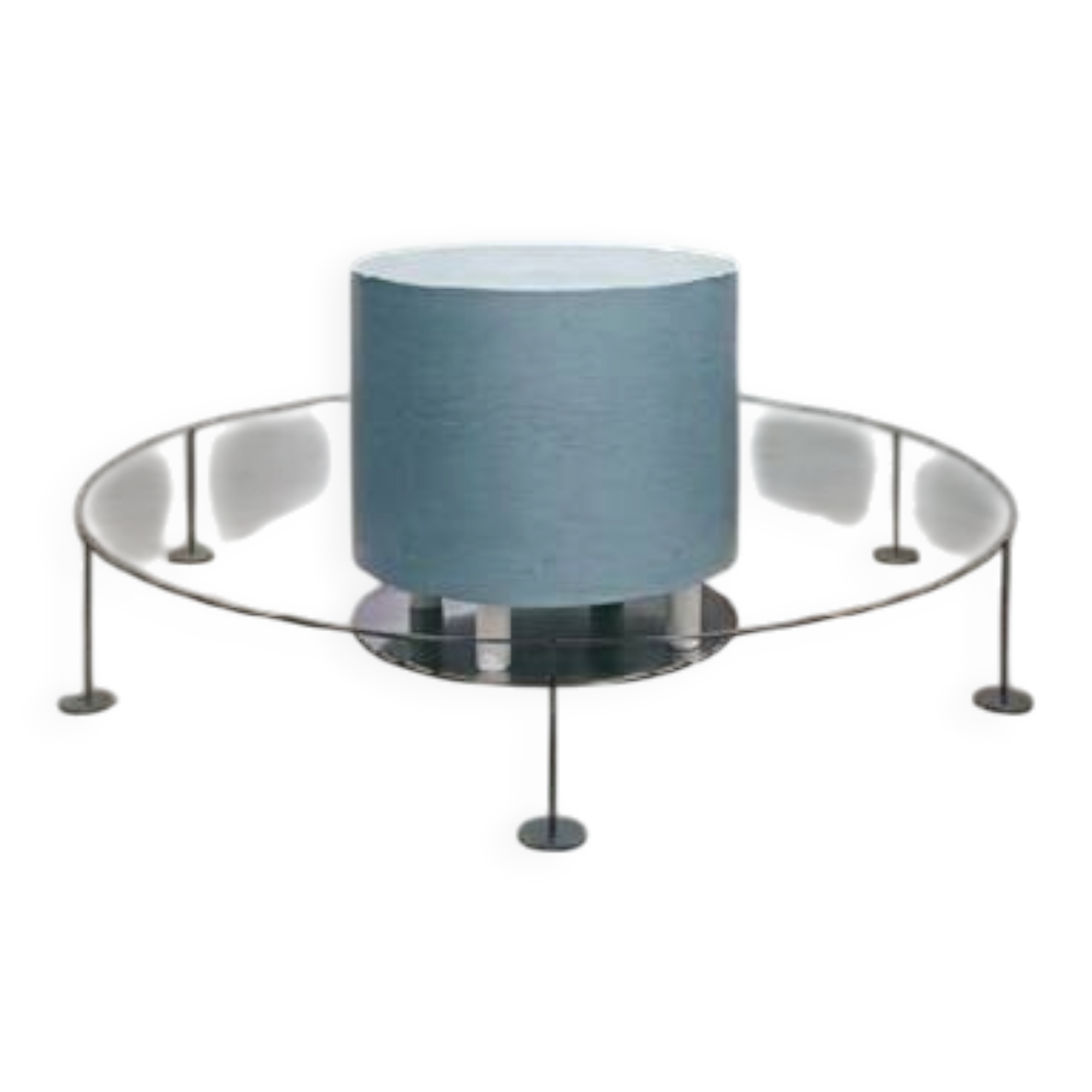 Pastel blue cylindrical coffee table "Tambour" – Artisan design.