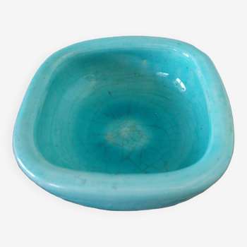 Art deco bowl signed Keramos in turquoise cracked ceramic