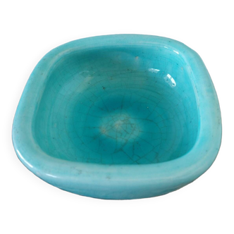 Art deco bowl signed Keramos in turquoise cracked ceramic