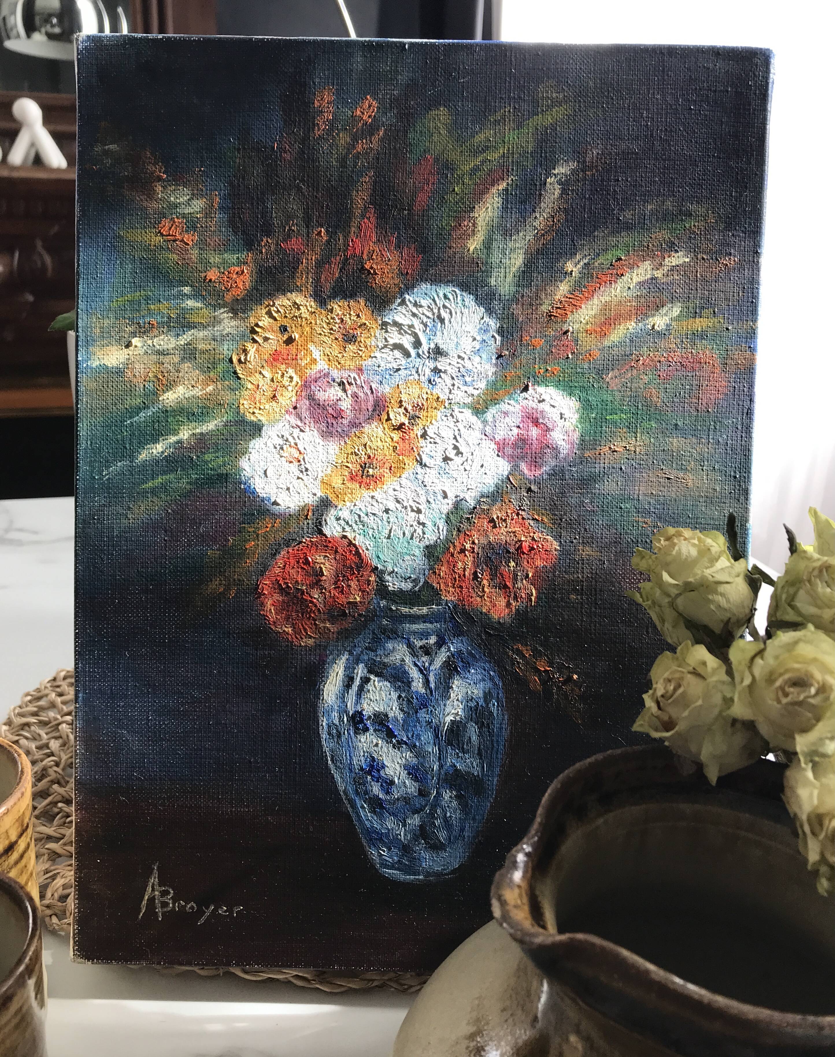 Petite huile sur toile bouquet de renoncules