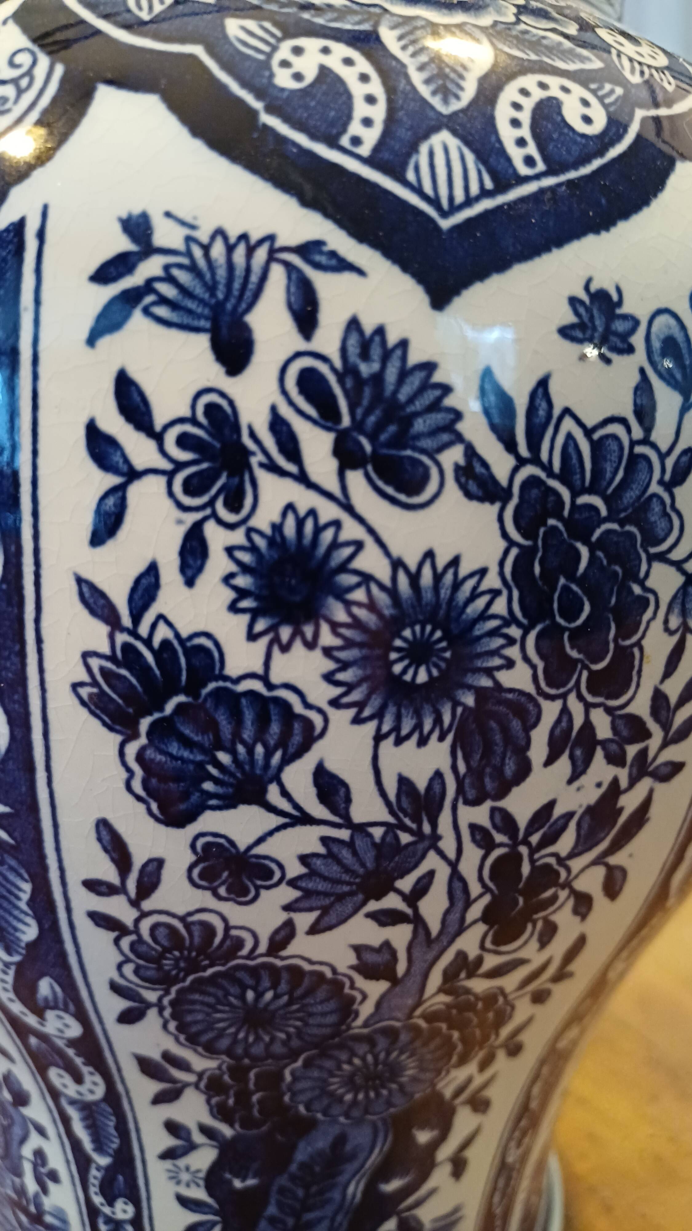Royal Sphinx Delft blue porcelain vase with Boch lid