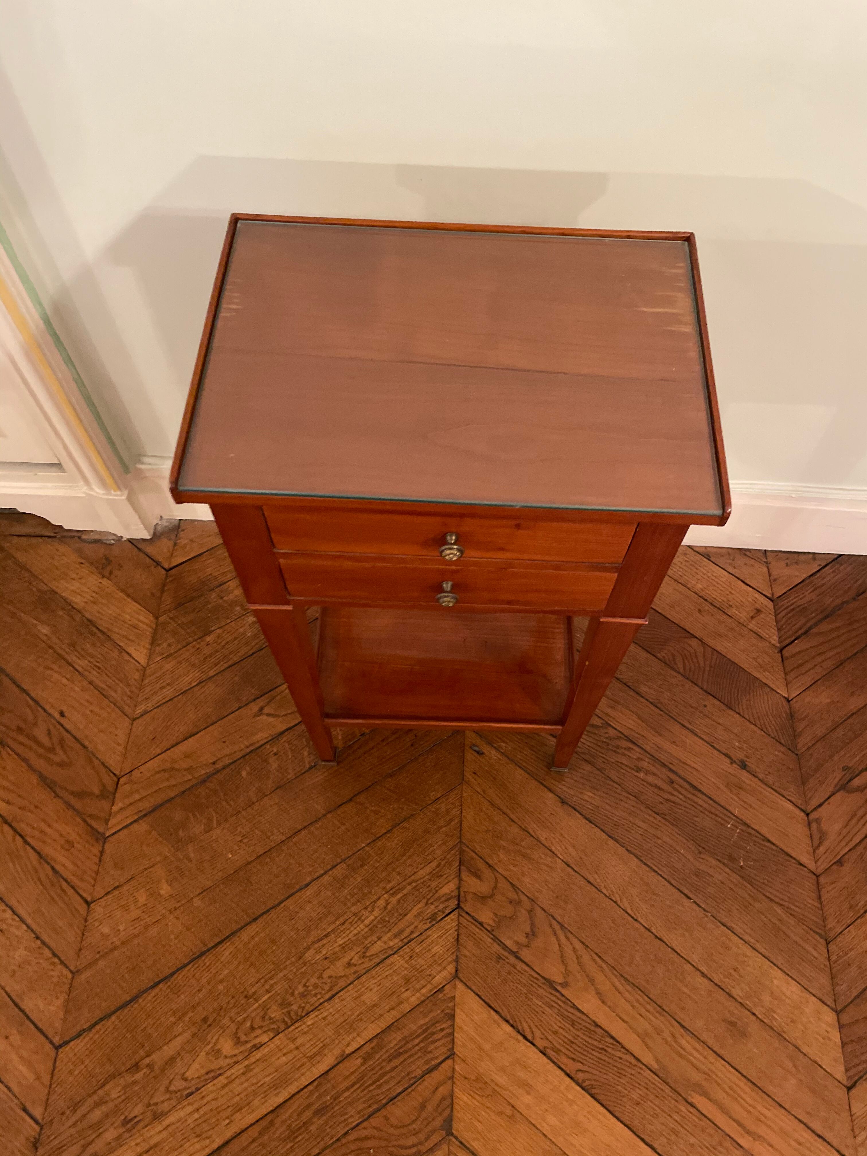 Cherry bedside table with glass