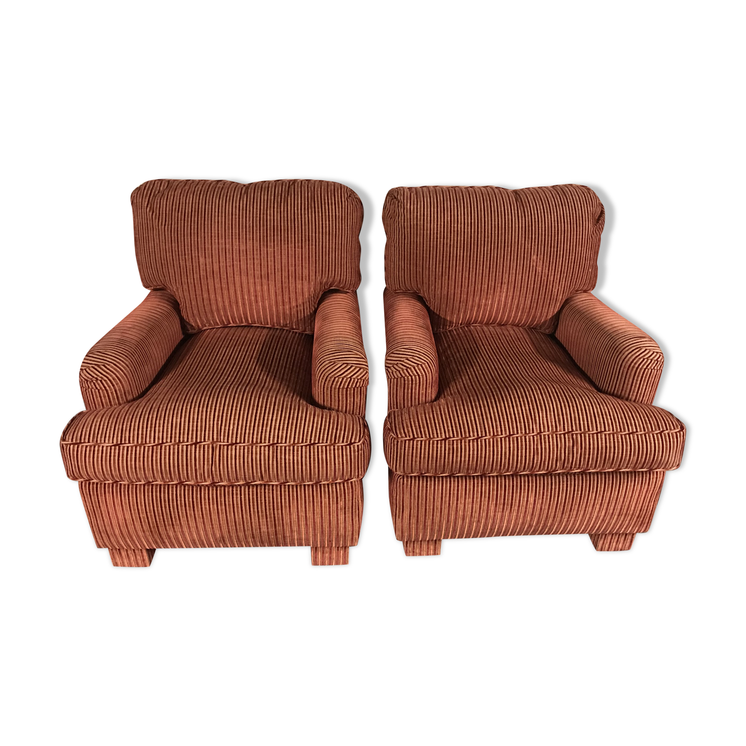 Pair of club in red velvet armchairs Yves Halard