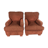 Pair of club in red velvet armchairs Yves Halard