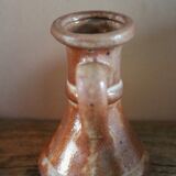 Small vintage marbled stoneware candle holder with handle