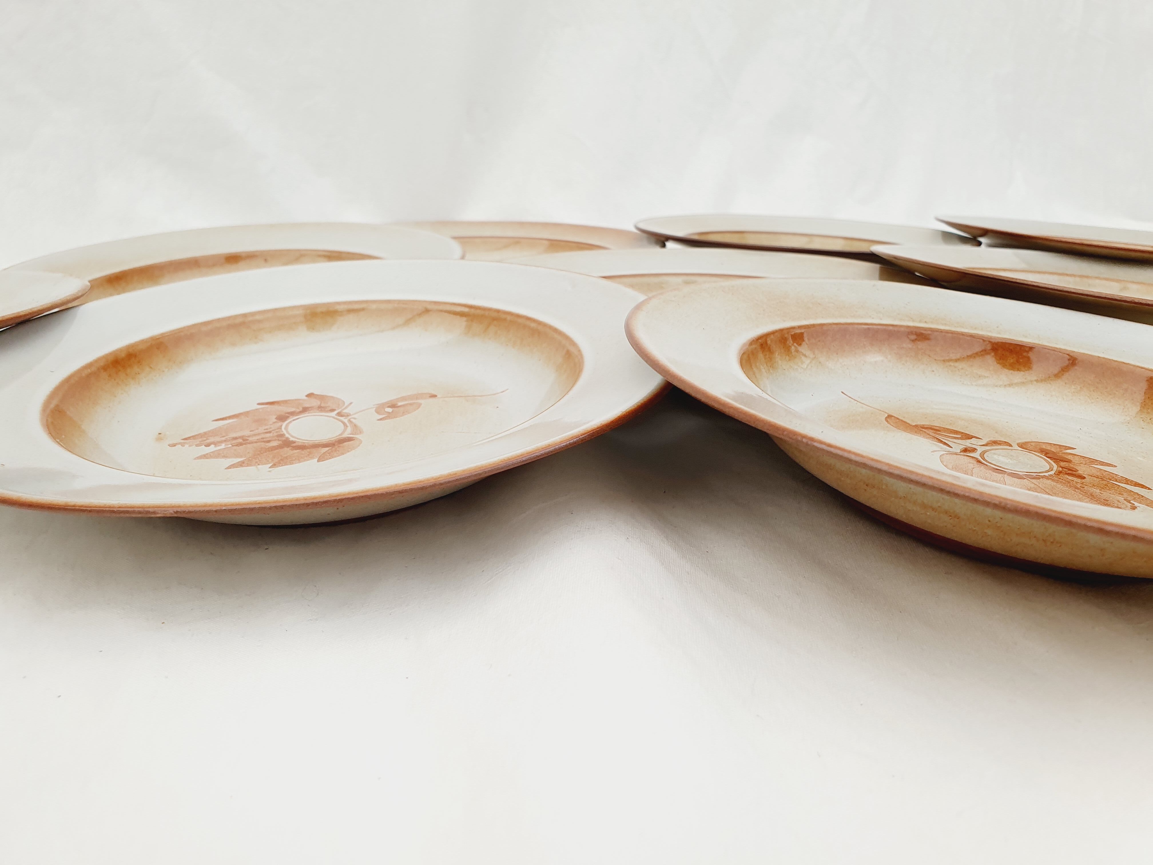 Series of 9 hollow plates pond sandstone