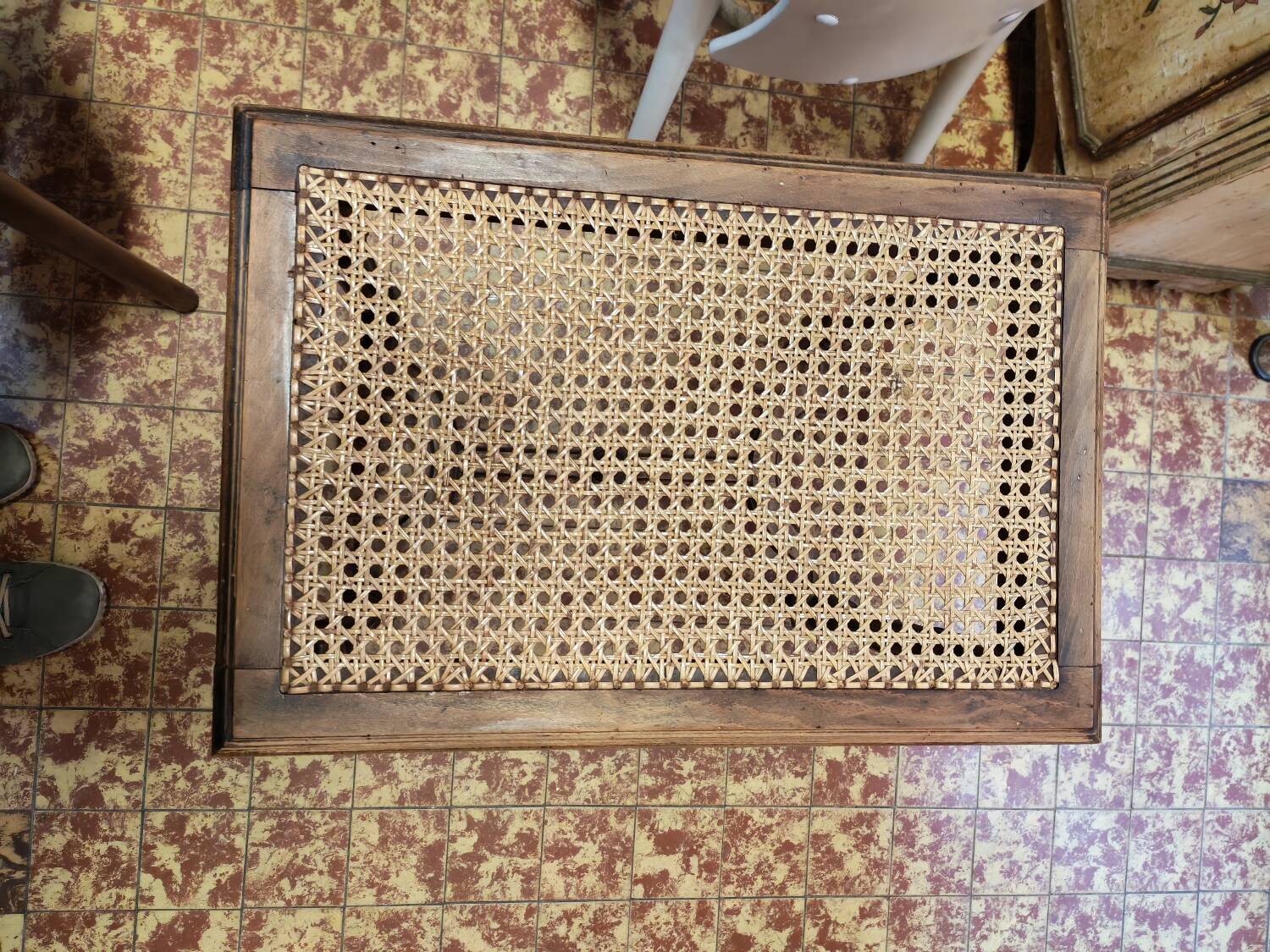 Wooden and cane bench