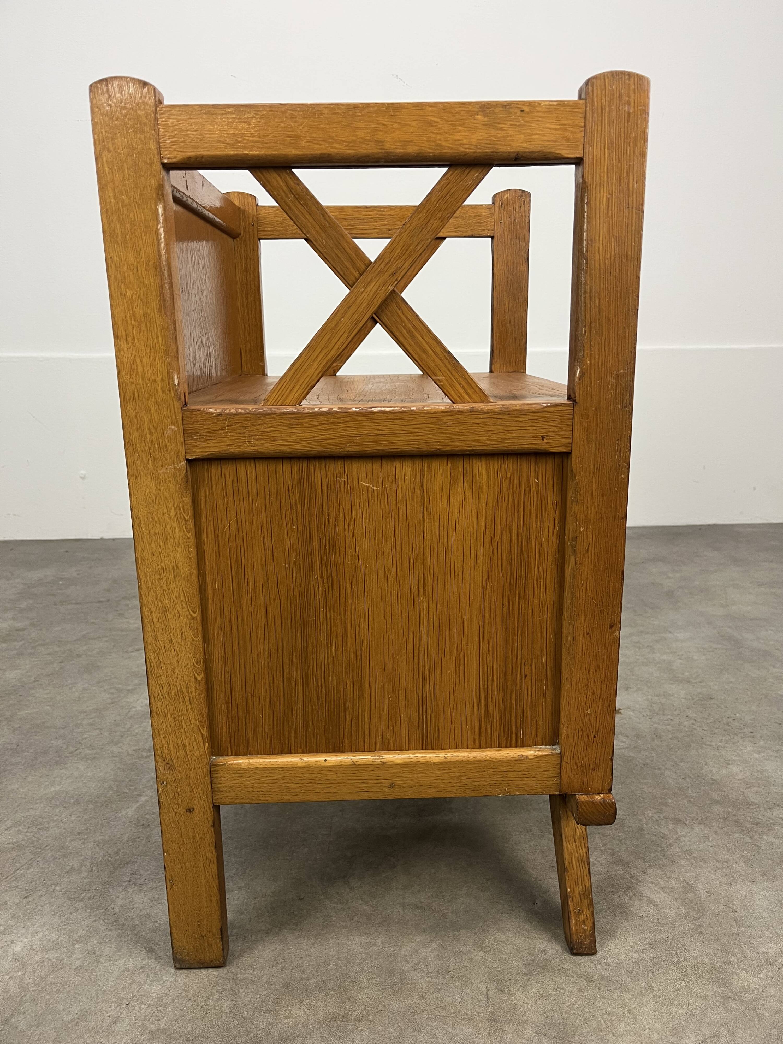 50s wooden cross-braced bedside table