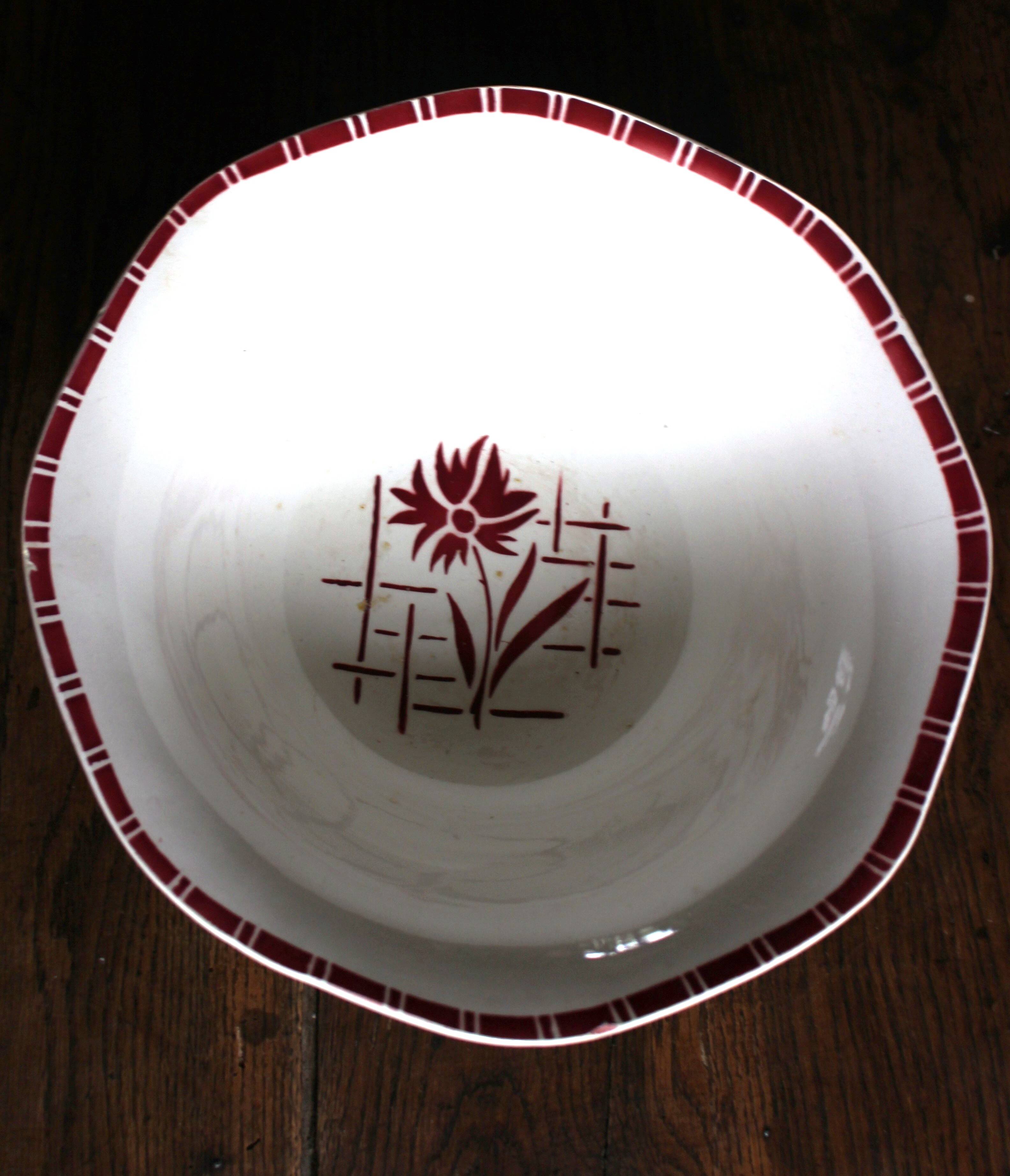 Saladier Sylvia Digoin Sarreguemines fleur rouge Art Deco