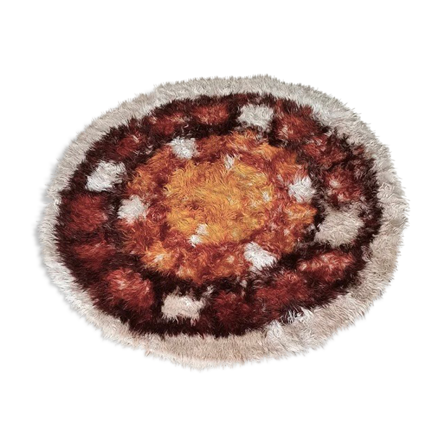 Vintage round carpet with long piles 70s