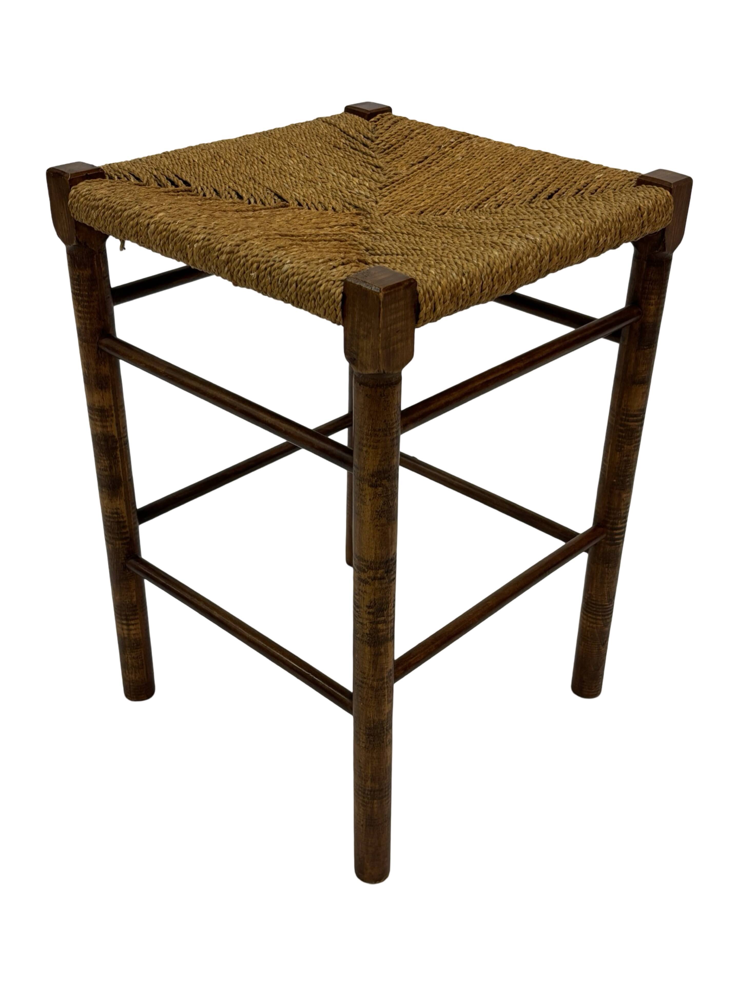 Vintage Wooden Stool With Rope Seat 60s Minimalist
