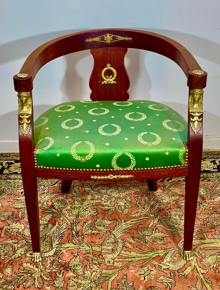 office armchair style empire return from egypt, in mahogany and gilded bronzes