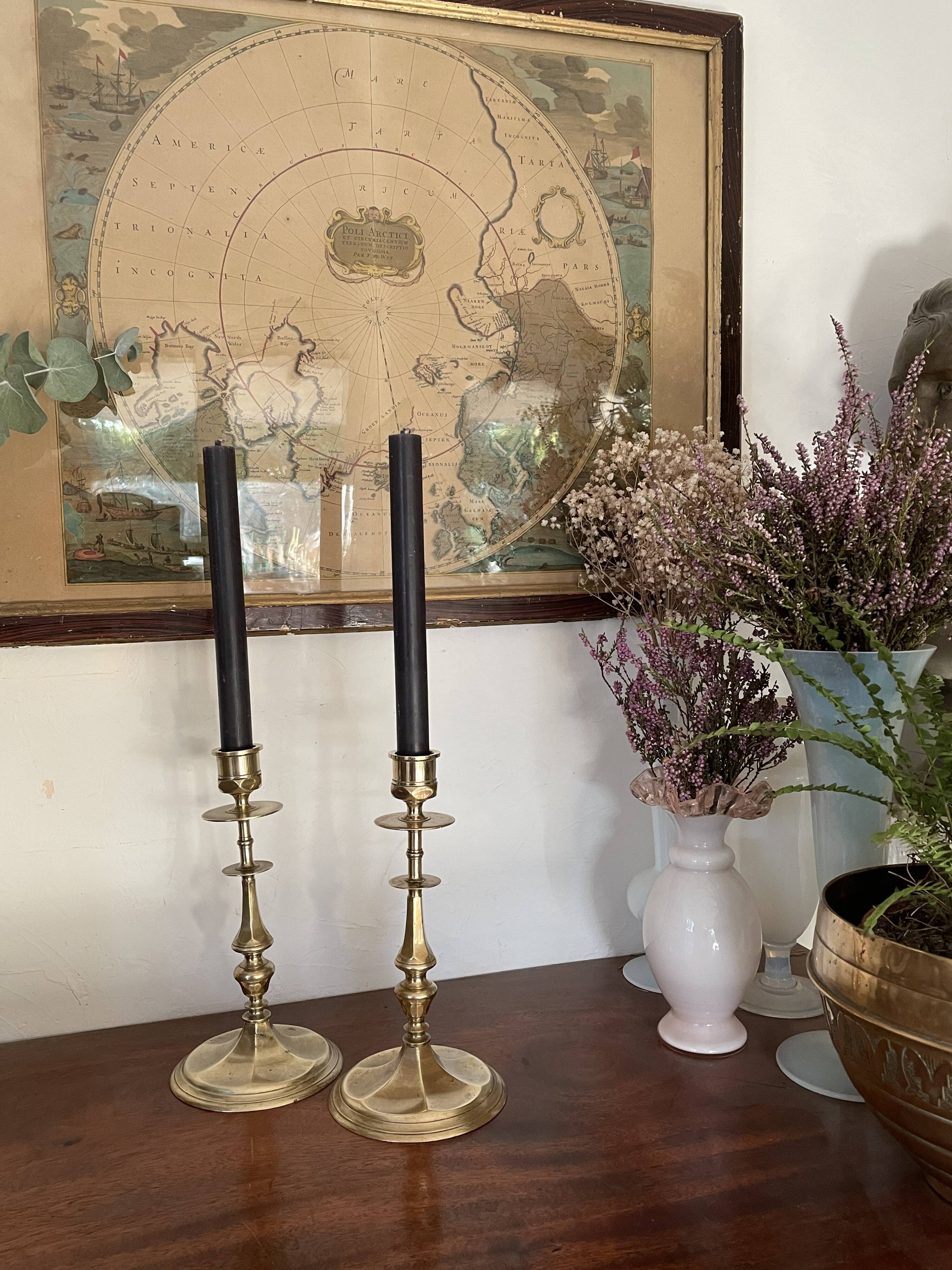 Pair of solid brass candle holders