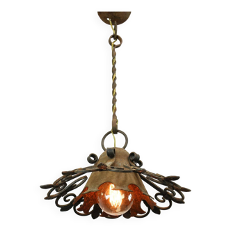 Lampe à suspension vintage en fer forgé, années 1930