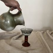 Carafe vintrage à eau / orangeade en céramique émaillée, 1950