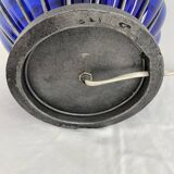 Vintage, blown glass lamp base, cobalt blue, silver metal frame, designer lamp, chic