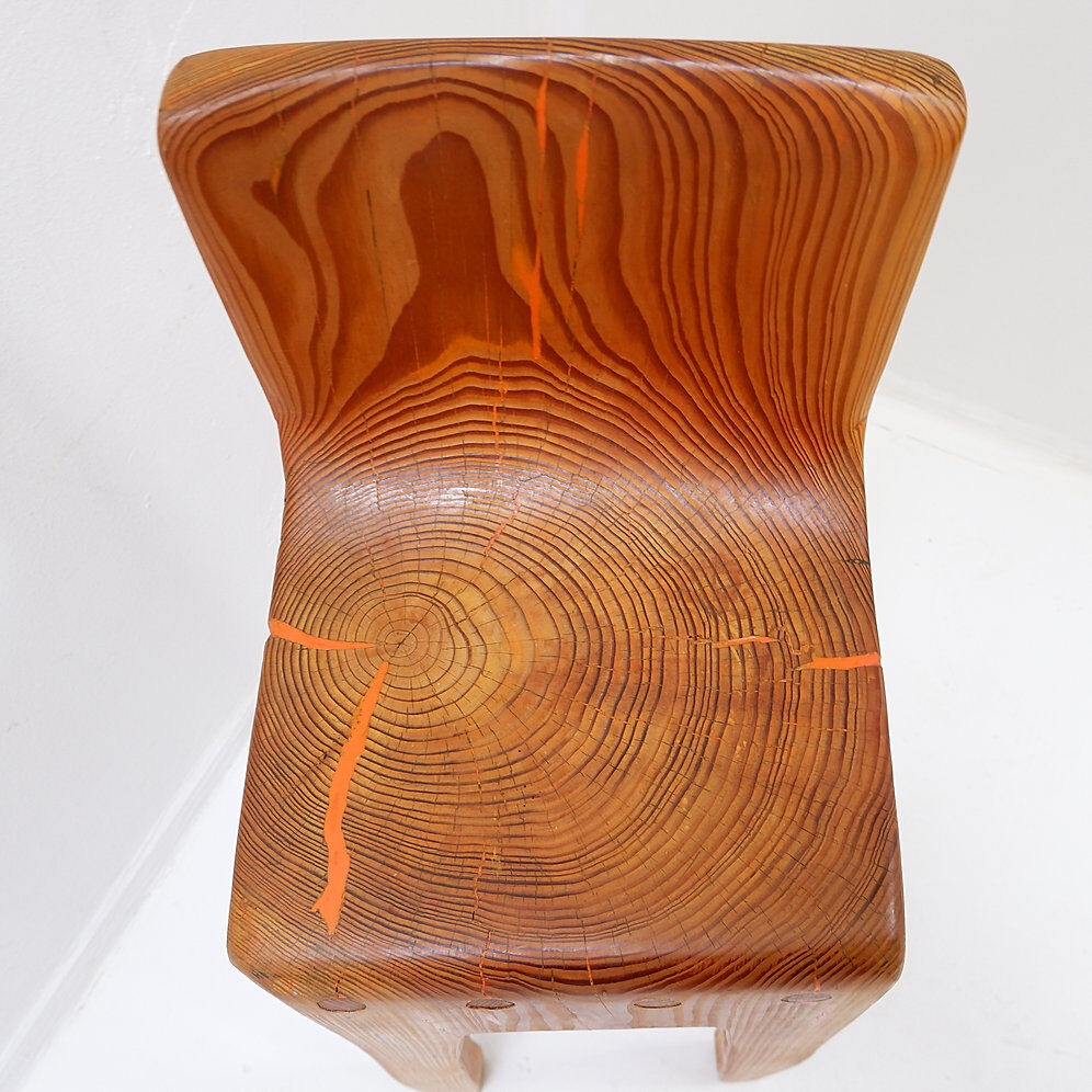 Sculptural high chair in brutalist style made of solid oak.