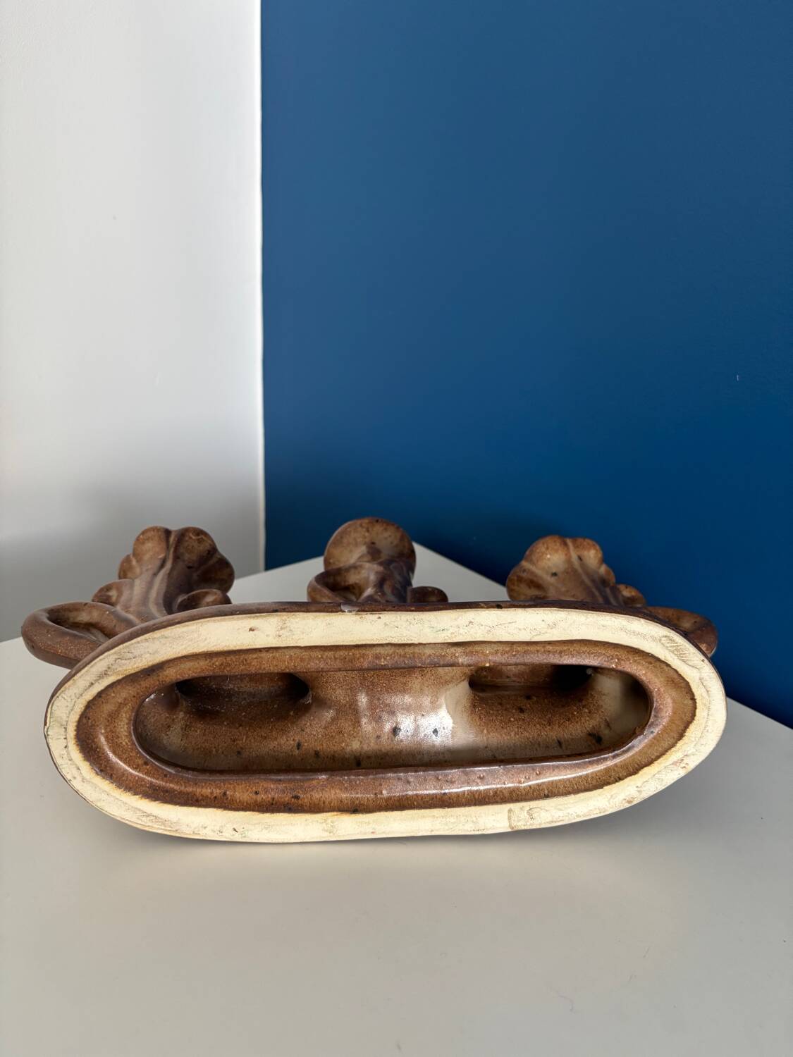 Vintage brown ceramic rustic style candlestick - vintage candle holder