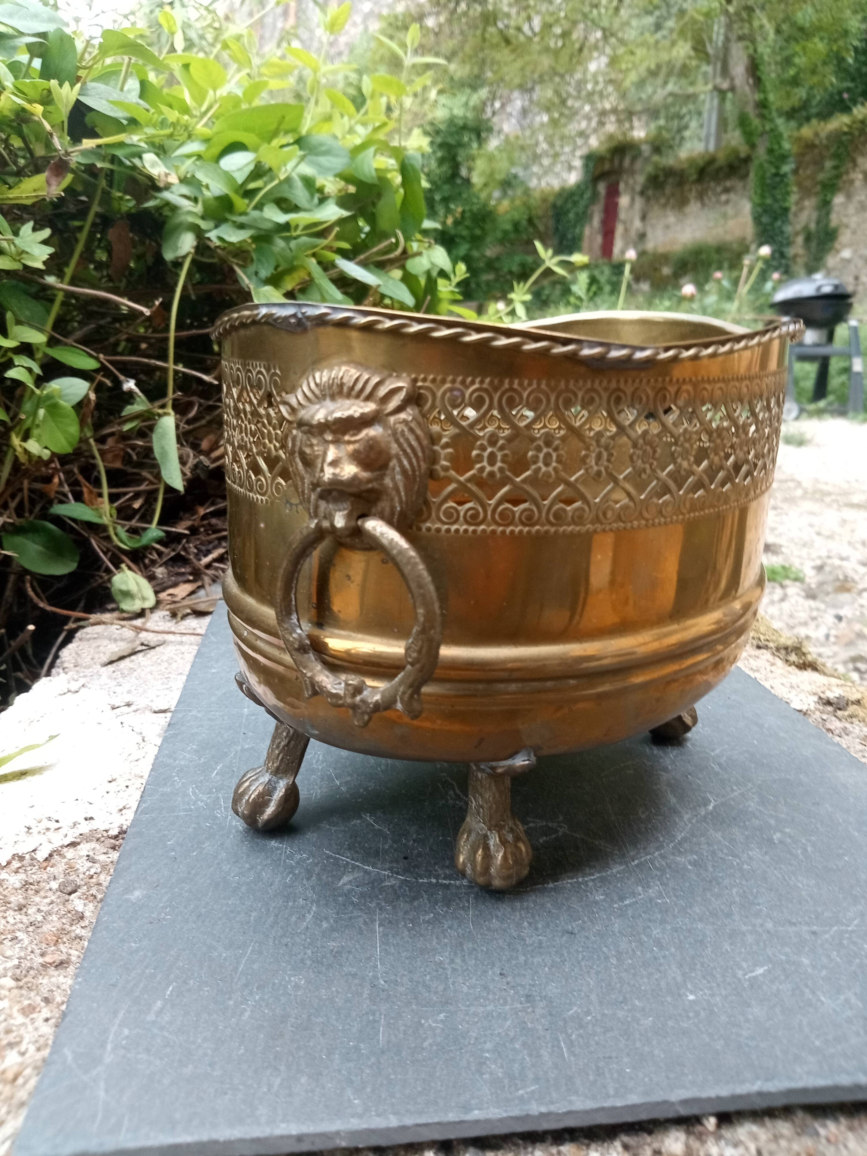 Large brass lion planter Art Nouveau