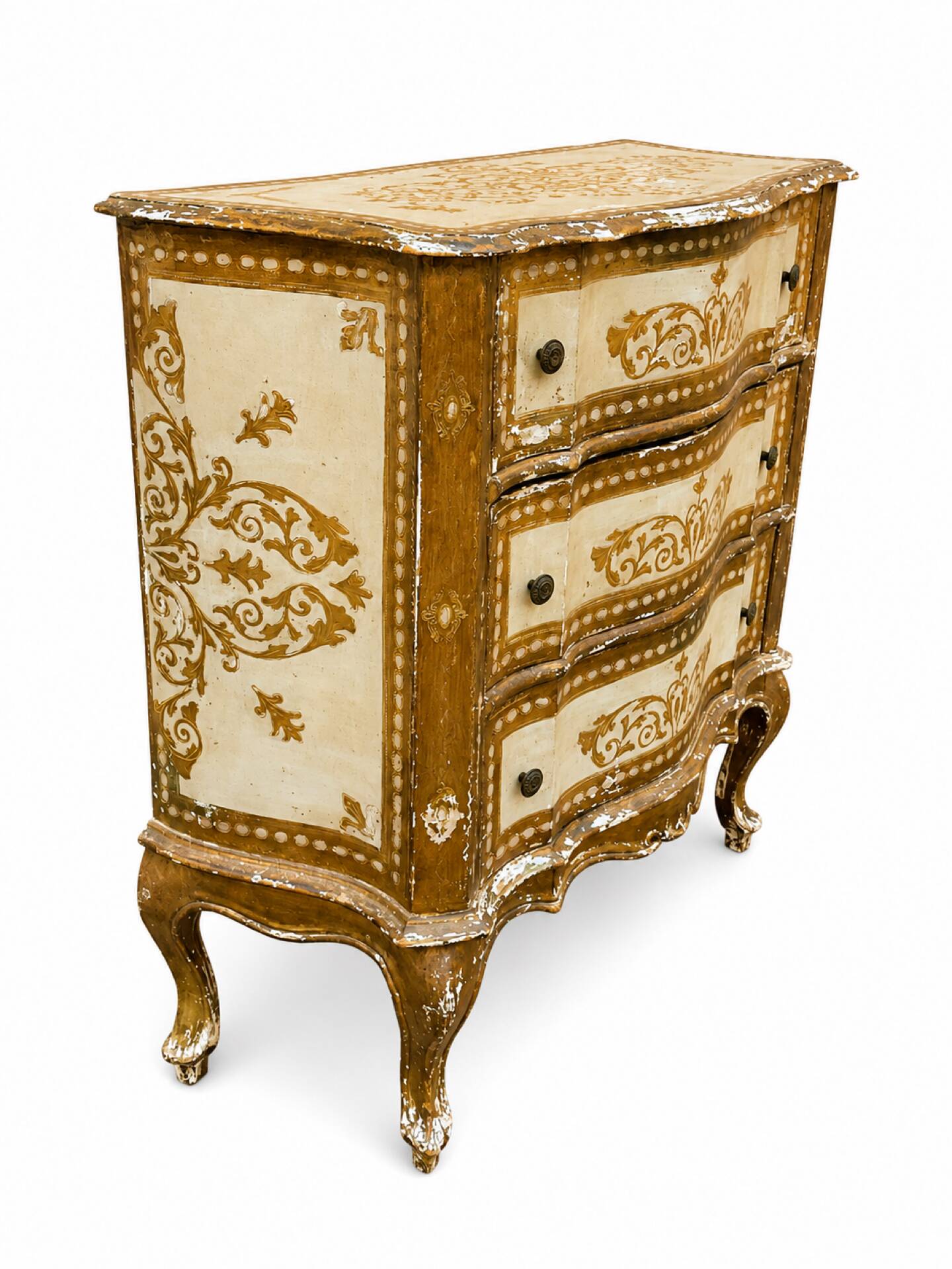 Commode Arbalète 3 tiroirs bois doré style Renaissance Italienne
