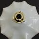 Vintage lampshade in white opaline glass with a wavy amber edge – Pendant or light
