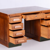 Restored Art Deco Solid Oak Writing Desk Made in the 1930s, Czechia