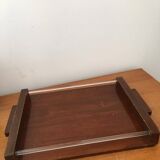 Plateau style art-déco en bois et baguettes en verre blanc