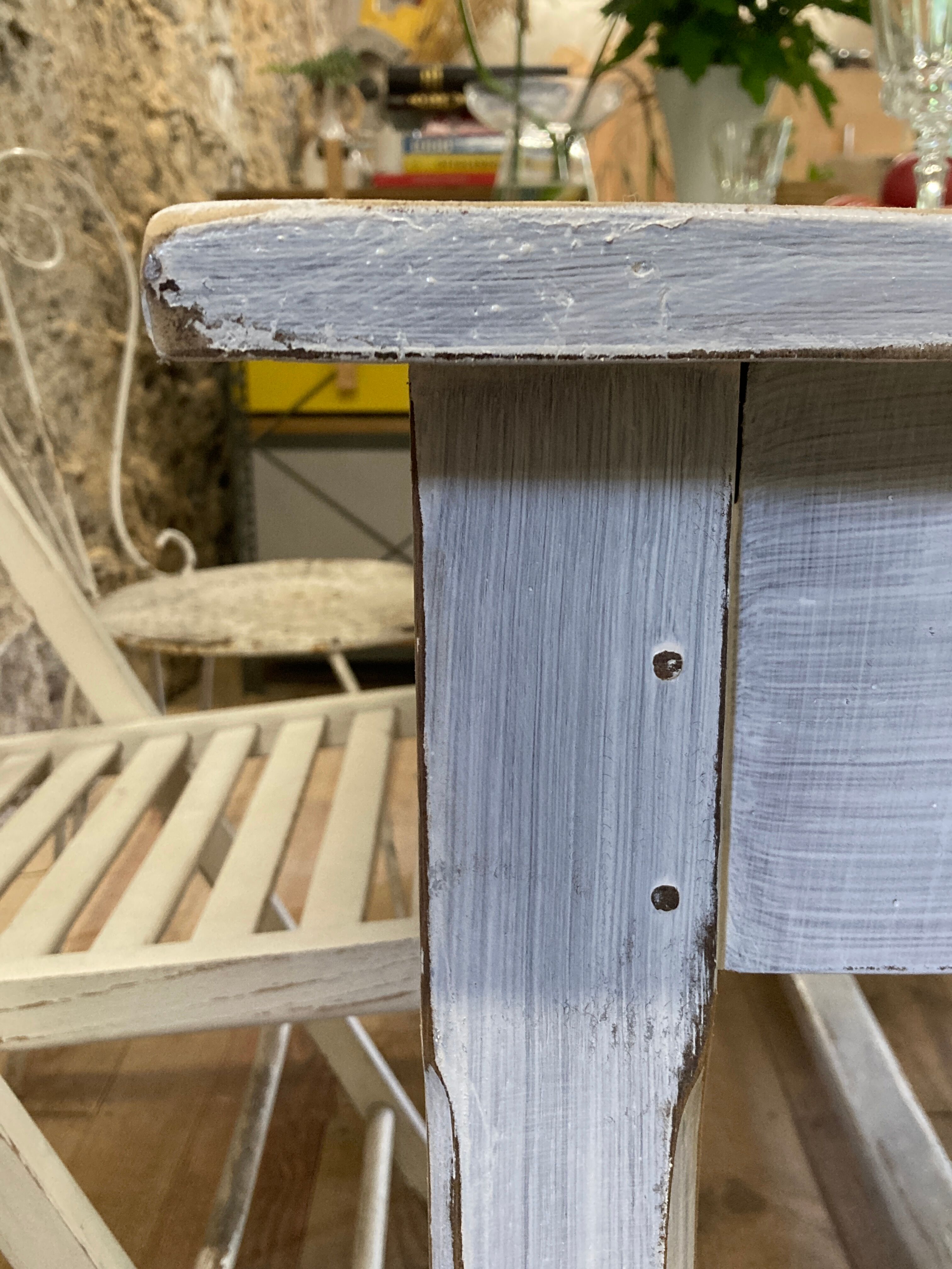 Farmhouse table 6 people white patinated in rectangular solid oak