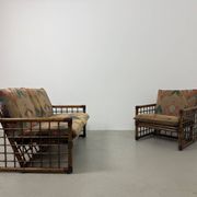Chaise longue italienne des années 1970 en bambou, rotin, laiton et tissu style Liberty
