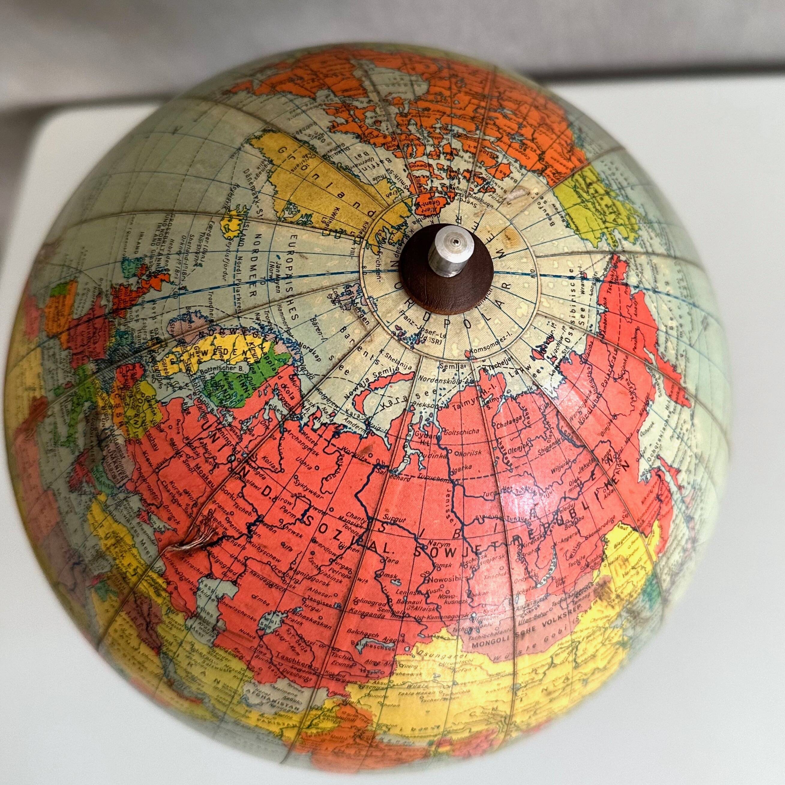 Mid-century globe by Paul Räths, political globe with bakelite base