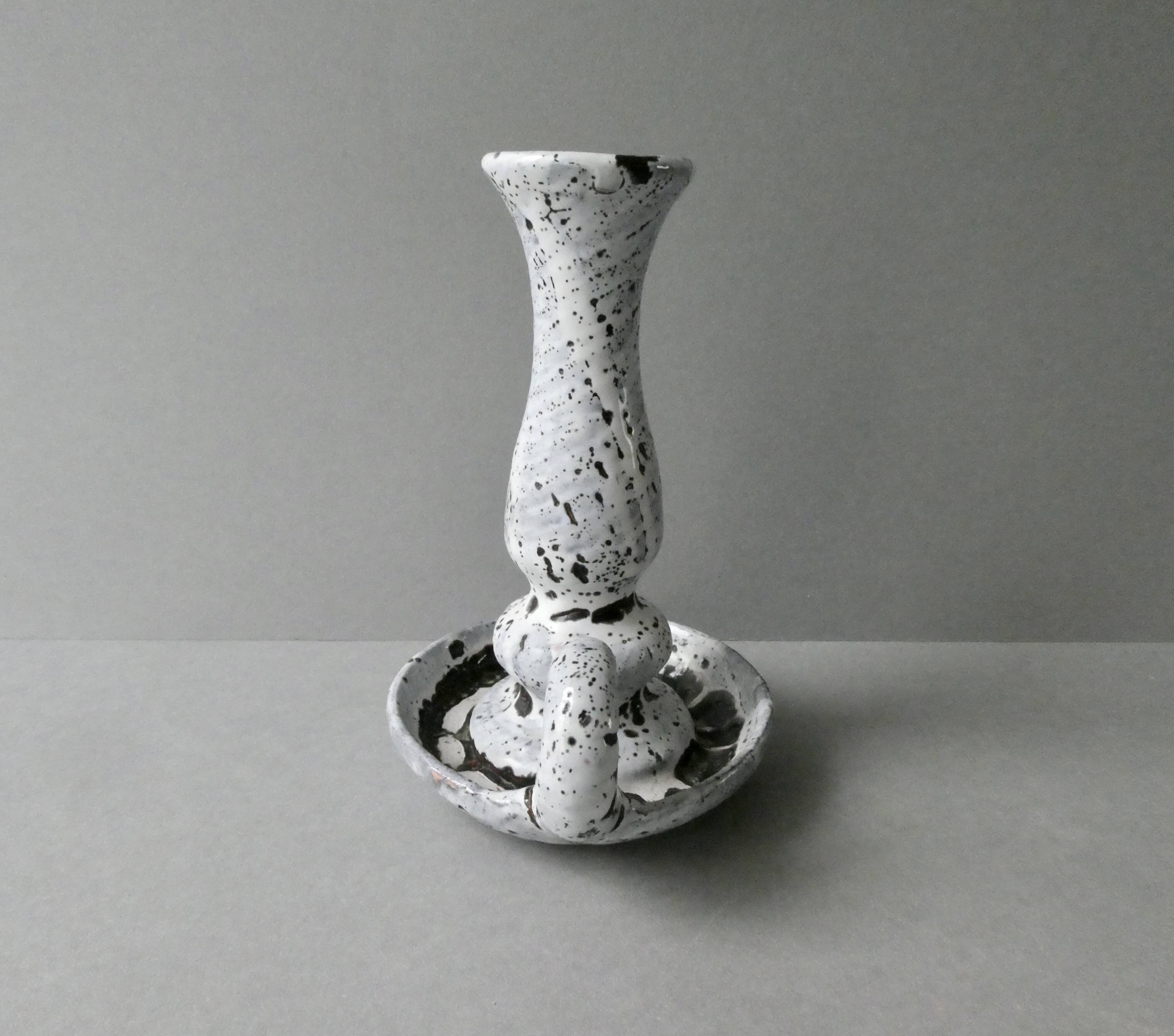 Cellar rat candle holder in white enamel stoneware, 60s-70s