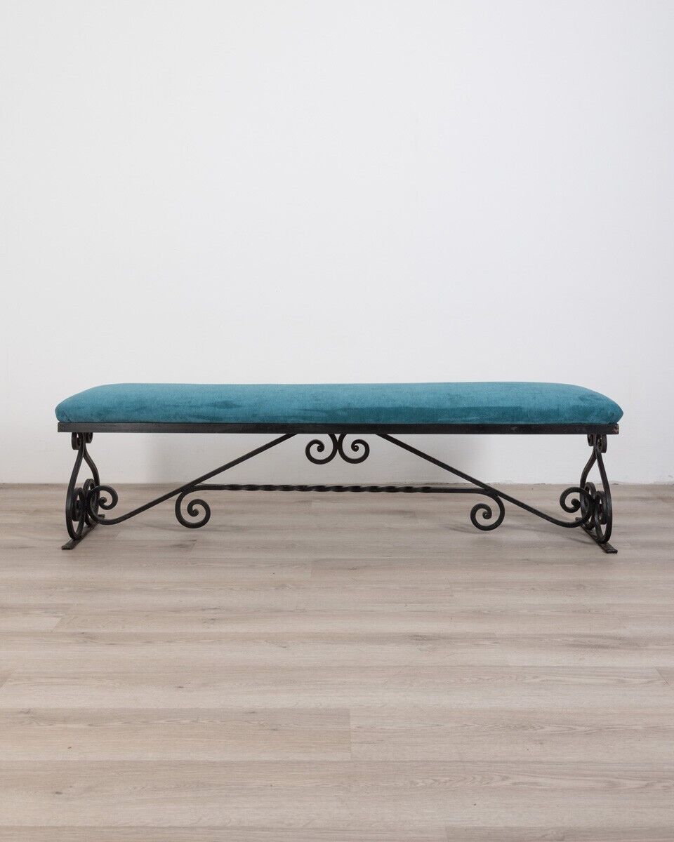 Banc vintage des années 1950 en fer et tissu design italien