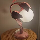Opaline bedside lamp and pink leaves