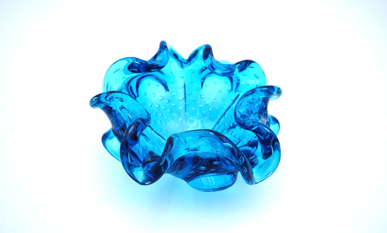 Murano Sculptural Bowl — "Bullicante" Aquamarine Blue — 1950