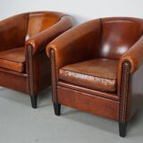 Vintage Dutch Cognac Colored Leather Club Chair, Set of 2