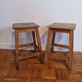 Pair of antique wooden workshop stools